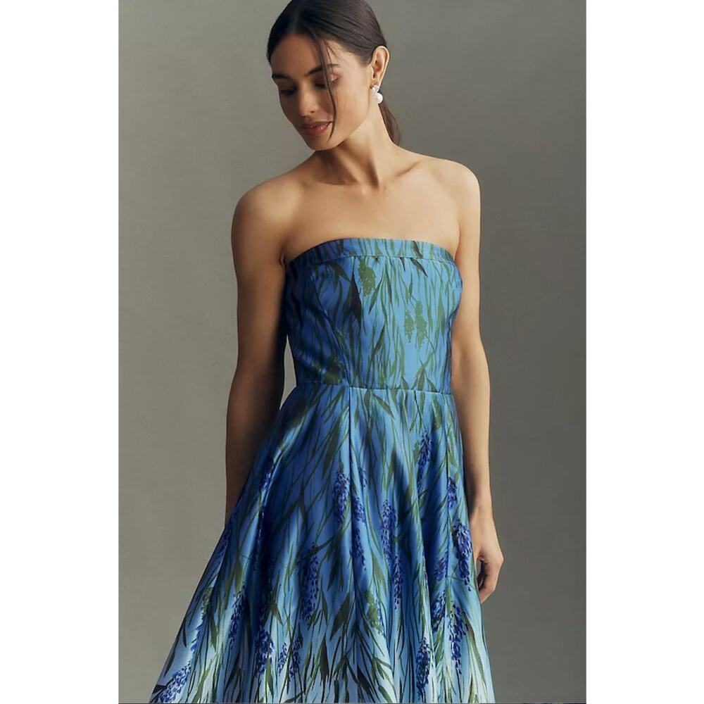 NEW Anthropologie BHLDN Kira Strapless Printed Satin A-Line Maxi Dress US 10 - Picture 3 of 10